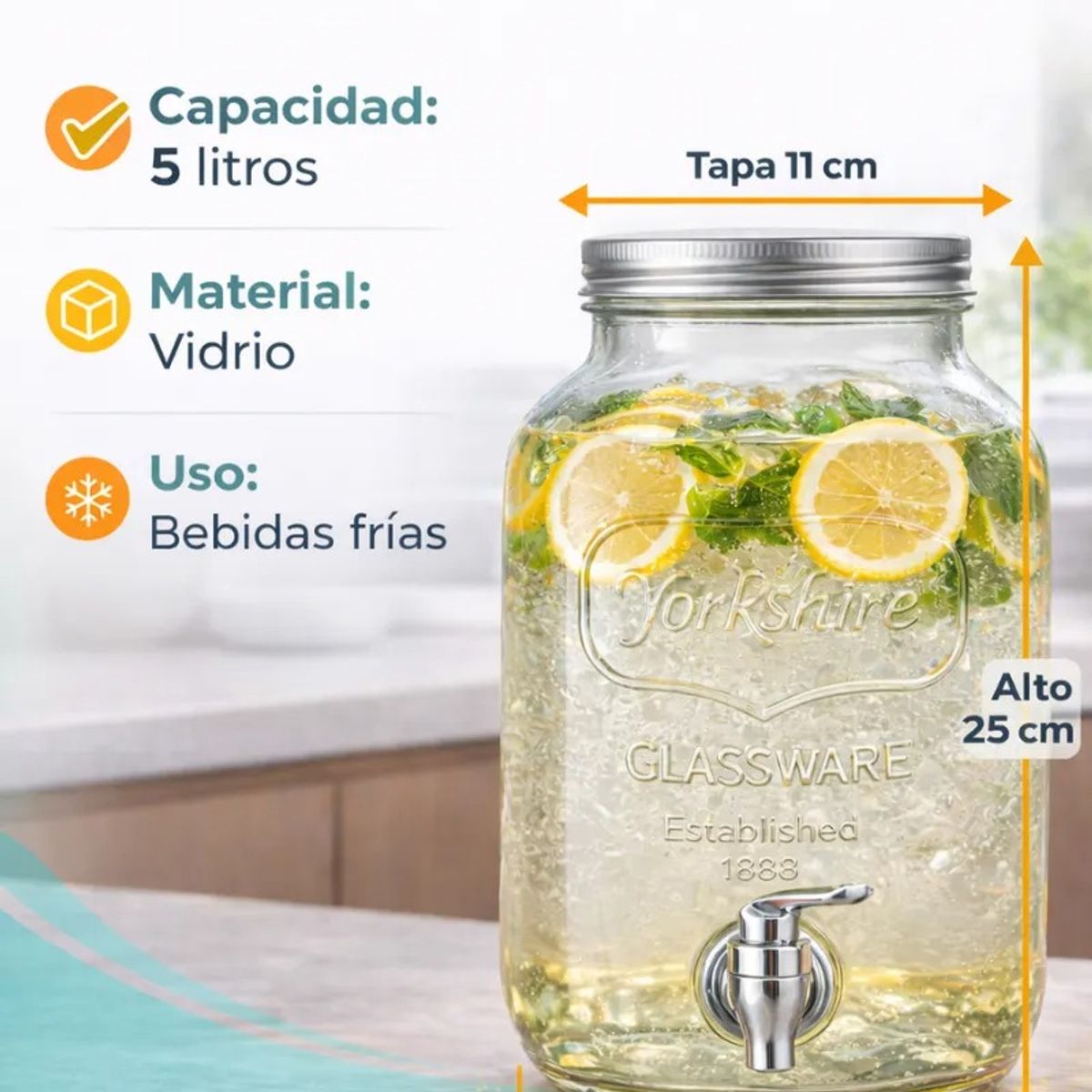 GENERICO - x2 Dispensador Frasco Jugo Agua Bebidas Fiestas Vidrio Hogar 5l.