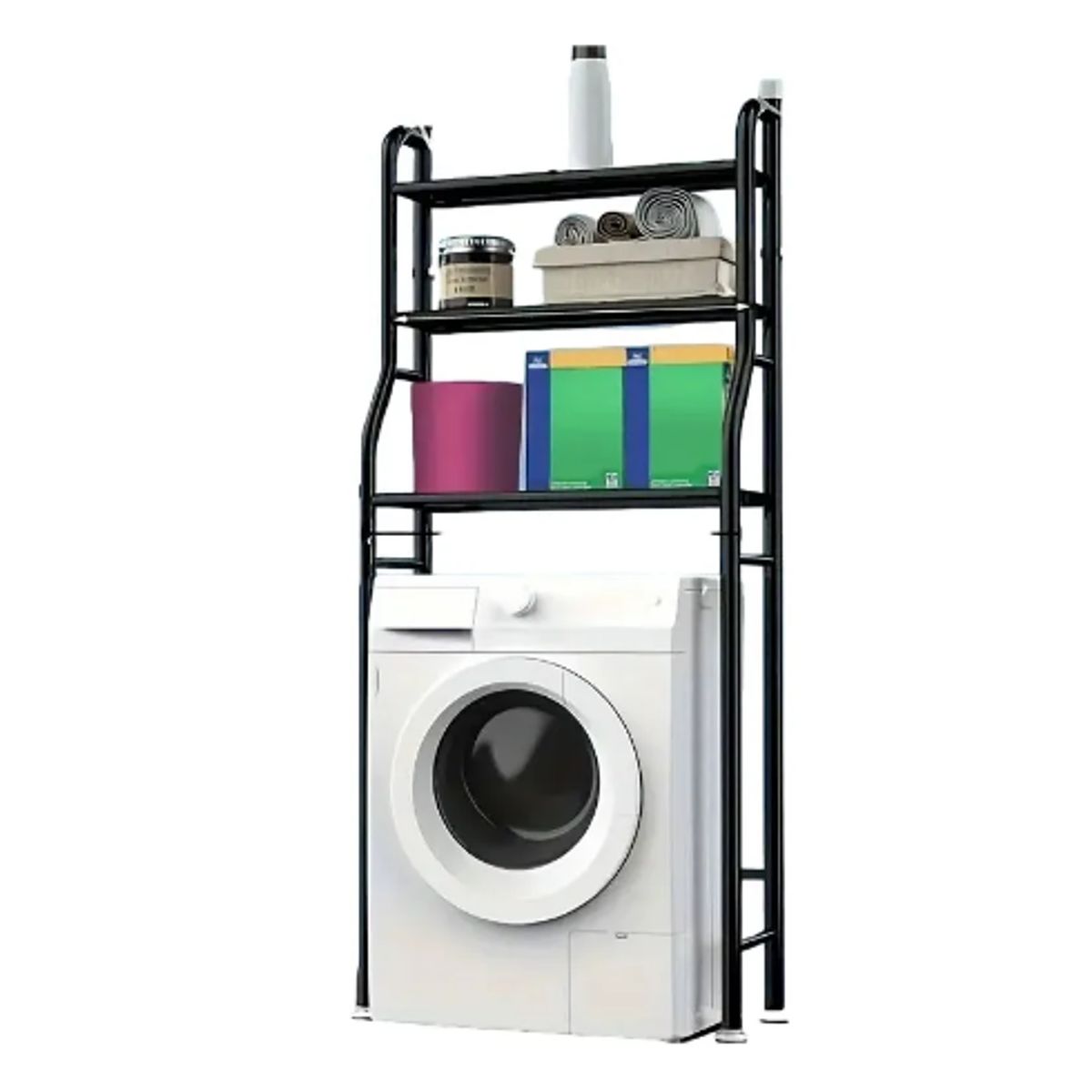 GENERICO - Organizador Estante De Lavadora Metálico Rack 3 Niveles Color Negro