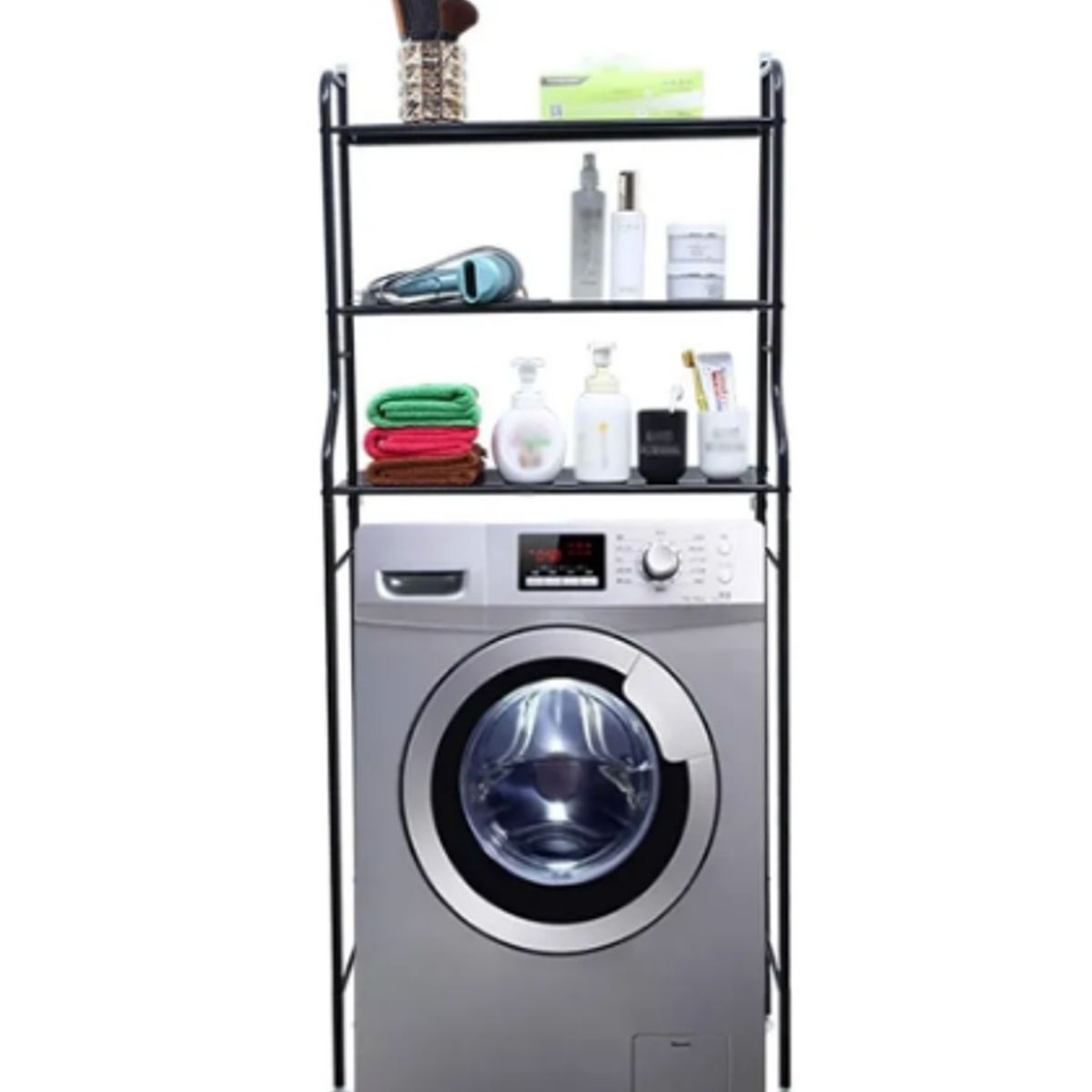 GENERICO - Organizador Estante De Lavadora Metálico Rack 3 Niveles Color Negro
