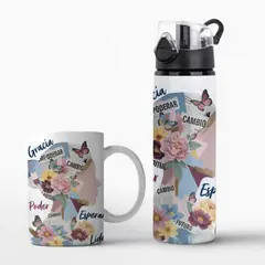 SM - Pack Botella Aluminio 750 ml + Taza Cerámica 11 oz Diseño Empoderamiento Mujer
