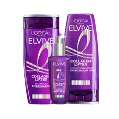 LOREAL PARIS - Kit Rutina Capilar Completa Elvive Colageno Lifter L'Oreal Paris Shampoo Acondicionador y Locion Rellenadora 3 Productos