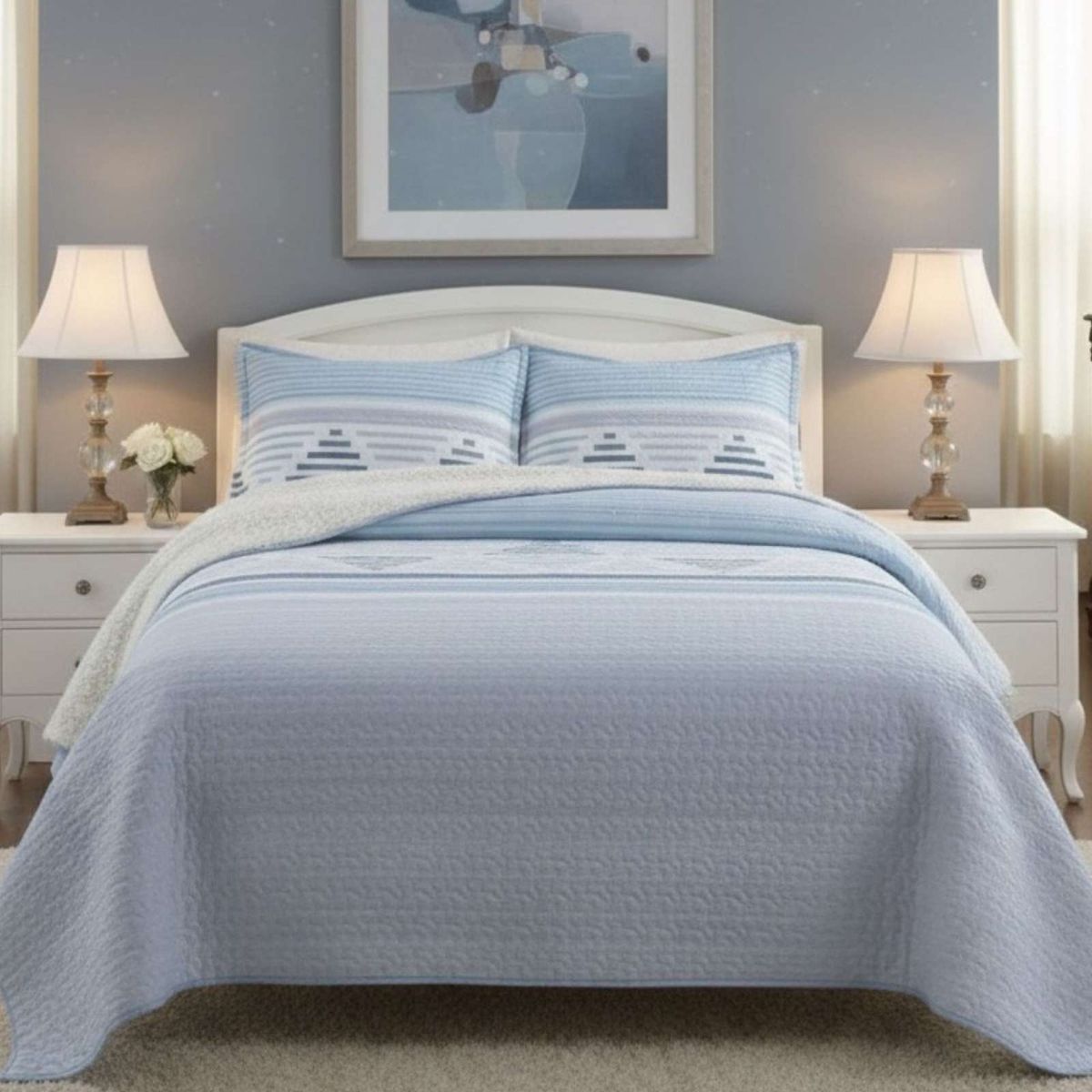 GENERICO - CUBRECAMA QUILT CON SHERPA PLAZA Y MEDIA 180 X 230 CM