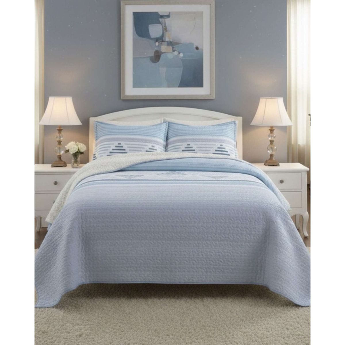 GENERICO - CUBRECAMA QUILT CON SHERPA PLAZA Y MEDIA 180 X 230 CM