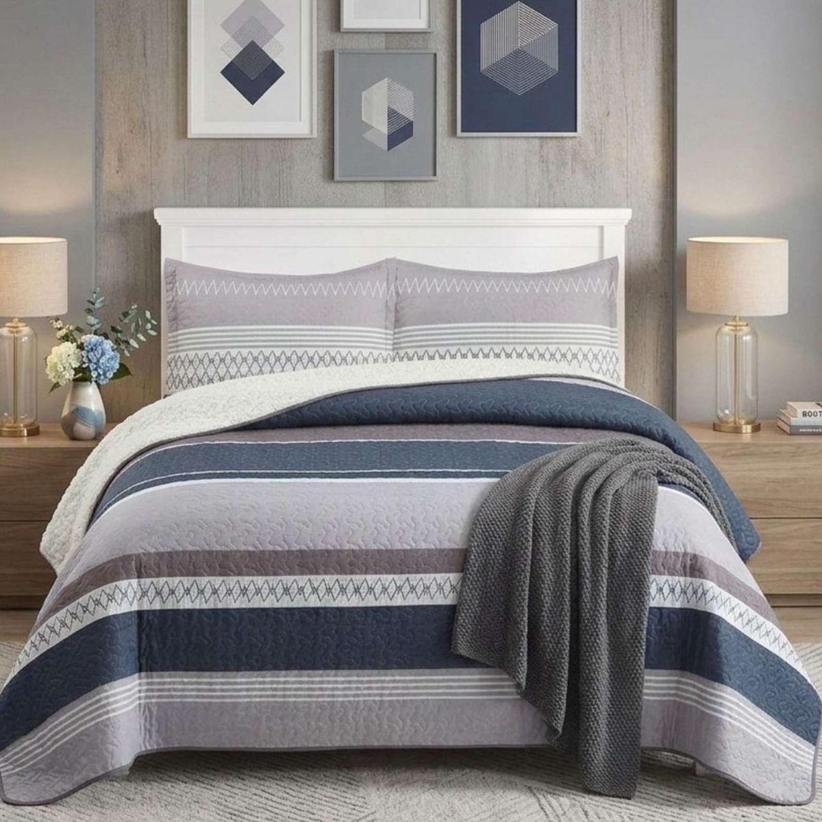 GENERICO - COBERTOR COLCHA QUILT SHERPA KING MEDIDA 250X270 CM