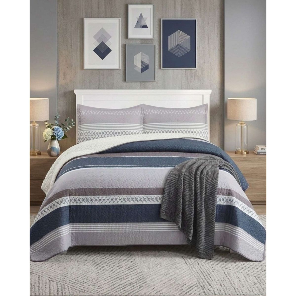 GENERICO - COBERTOR COLCHA QUILT SHERPA KING MEDIDA 250X270 CM