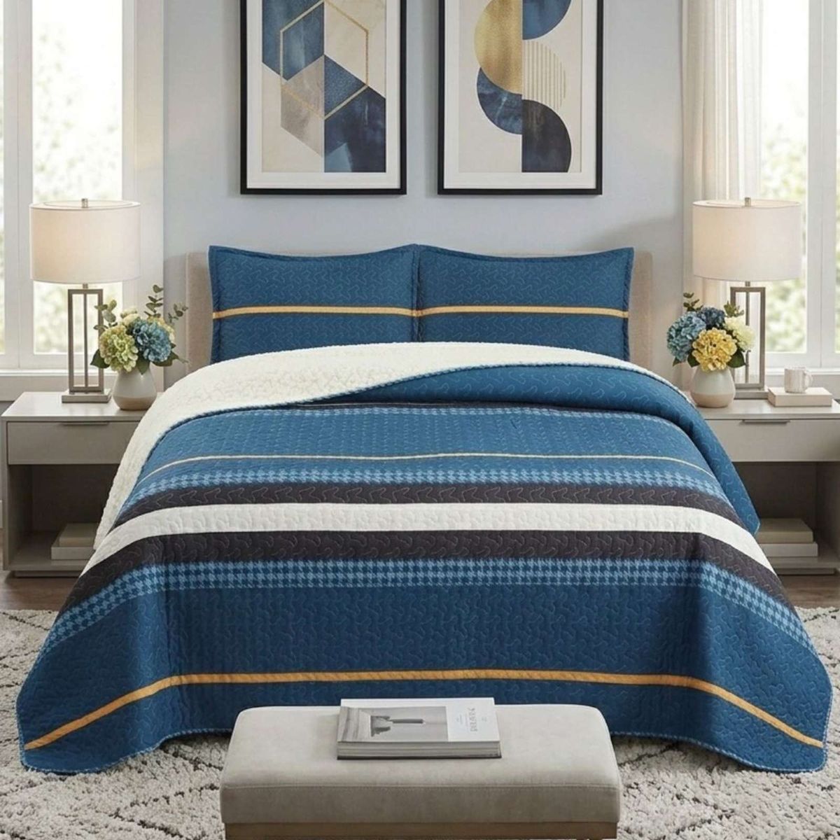 GENERICO - COBERTOR COLCHA QUILT SHERPA KING MEDIDA 250X270 CM