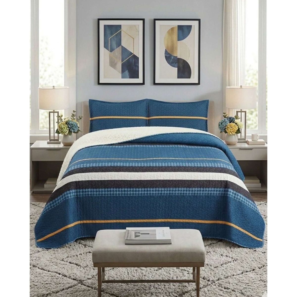 GENERICO - COBERTOR COLCHA QUILT SHERPA KING MEDIDA 250X270 CM