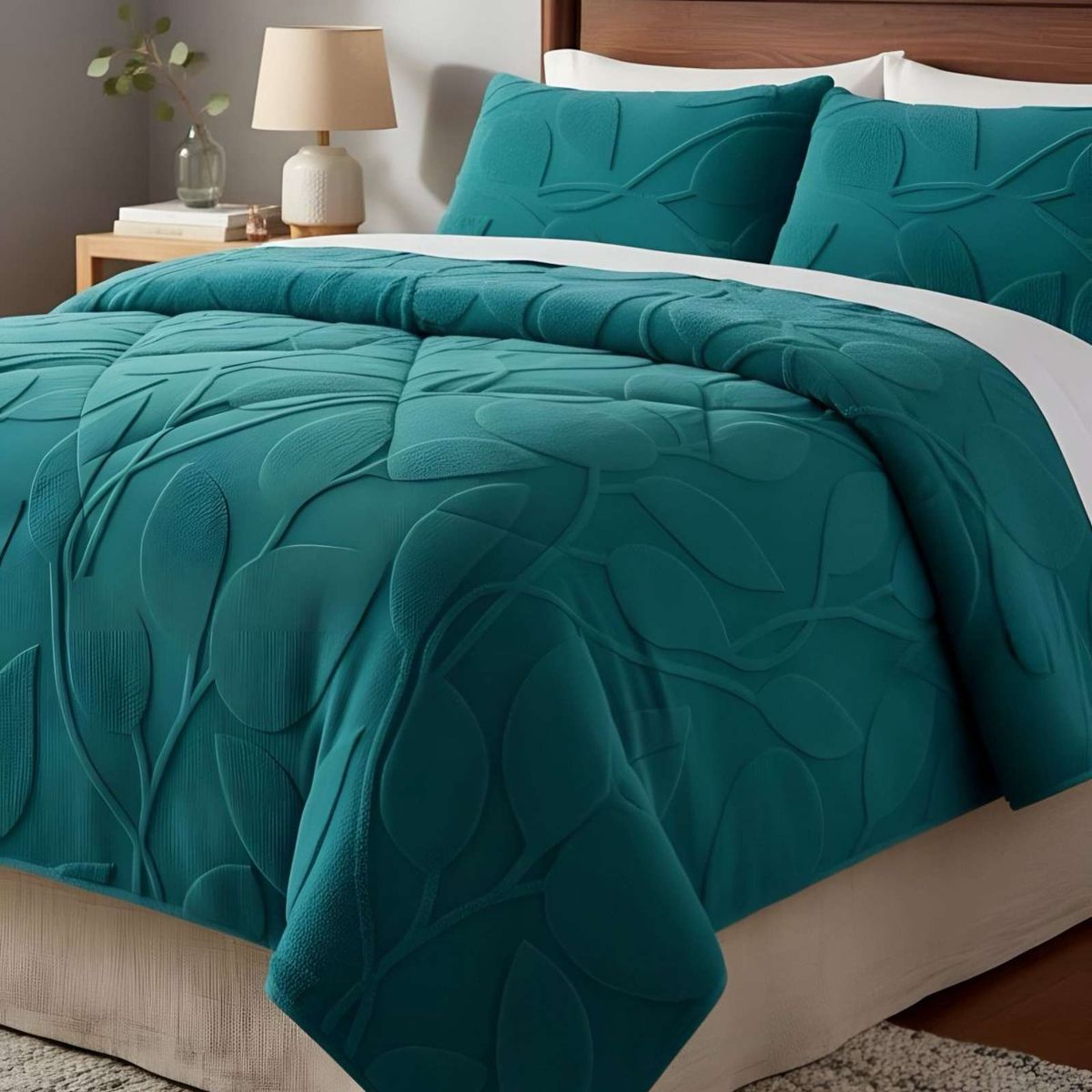 GENERICO - Cubrecama Acolchado con chiporro diseño Texturizado Hojas 2 Plazas