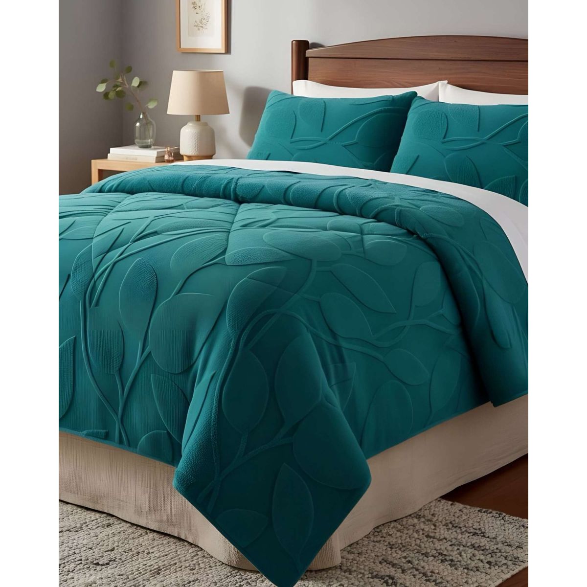 GENERICO - Cubrecama Acolchado con chiporro diseño Texturizado Hojas 2 Plazas