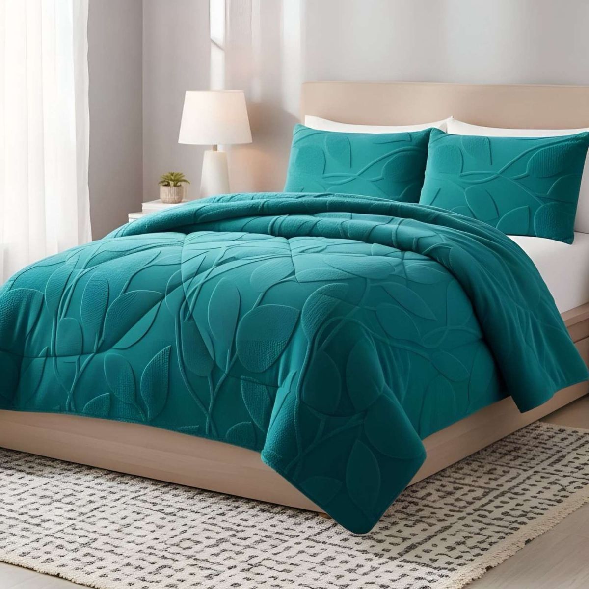 GENERICO - Cubrecama Acolchado con chiporro diseño Texturizado Hojas 2 Plazas