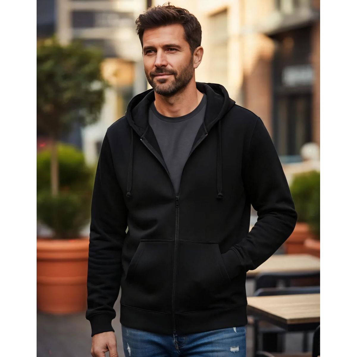 BLUE MOUNTAIN - Polerón Canguro Hombre Con Cierre Tallas especiales 2x 3xl 4xl