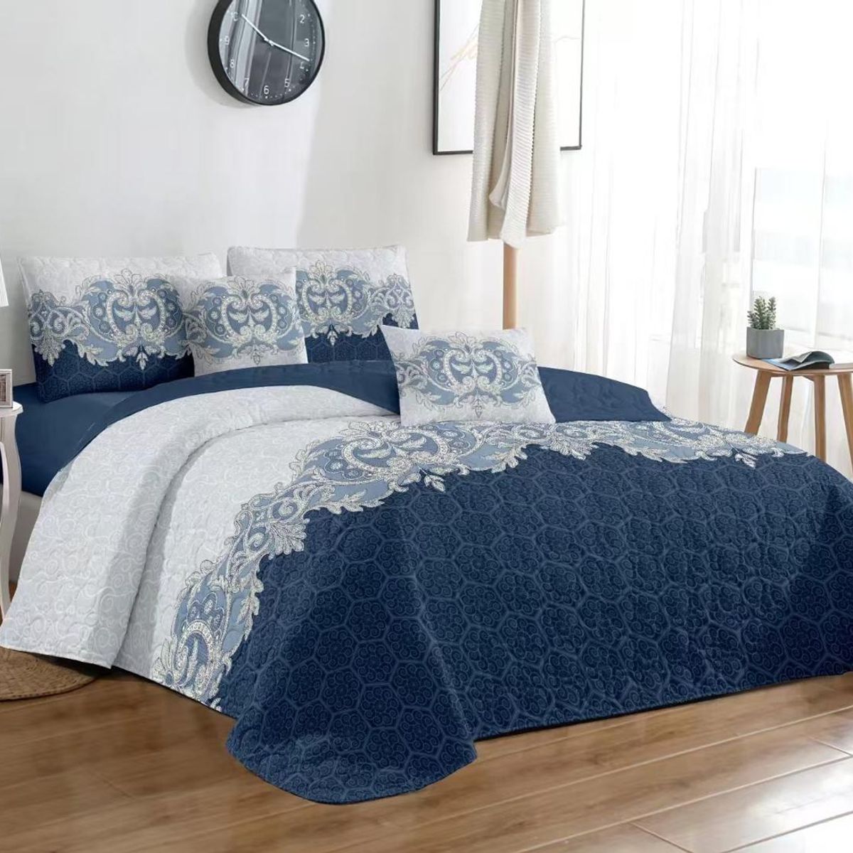 GENERICO - Quilt de Verano King plazas Azul con Diseño AM003