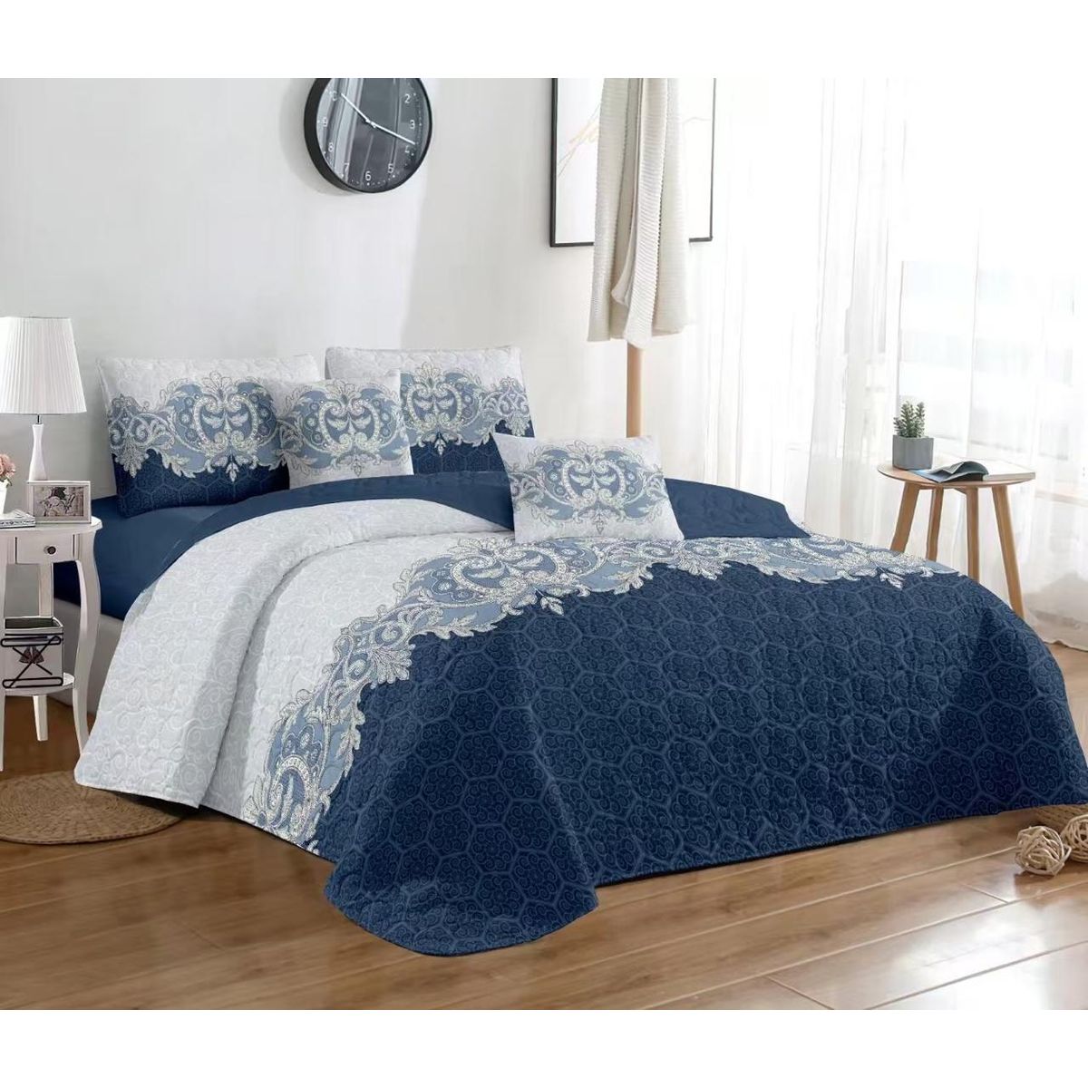 GENERICO - Quilt de Verano King plazas Azul con Diseño AM003