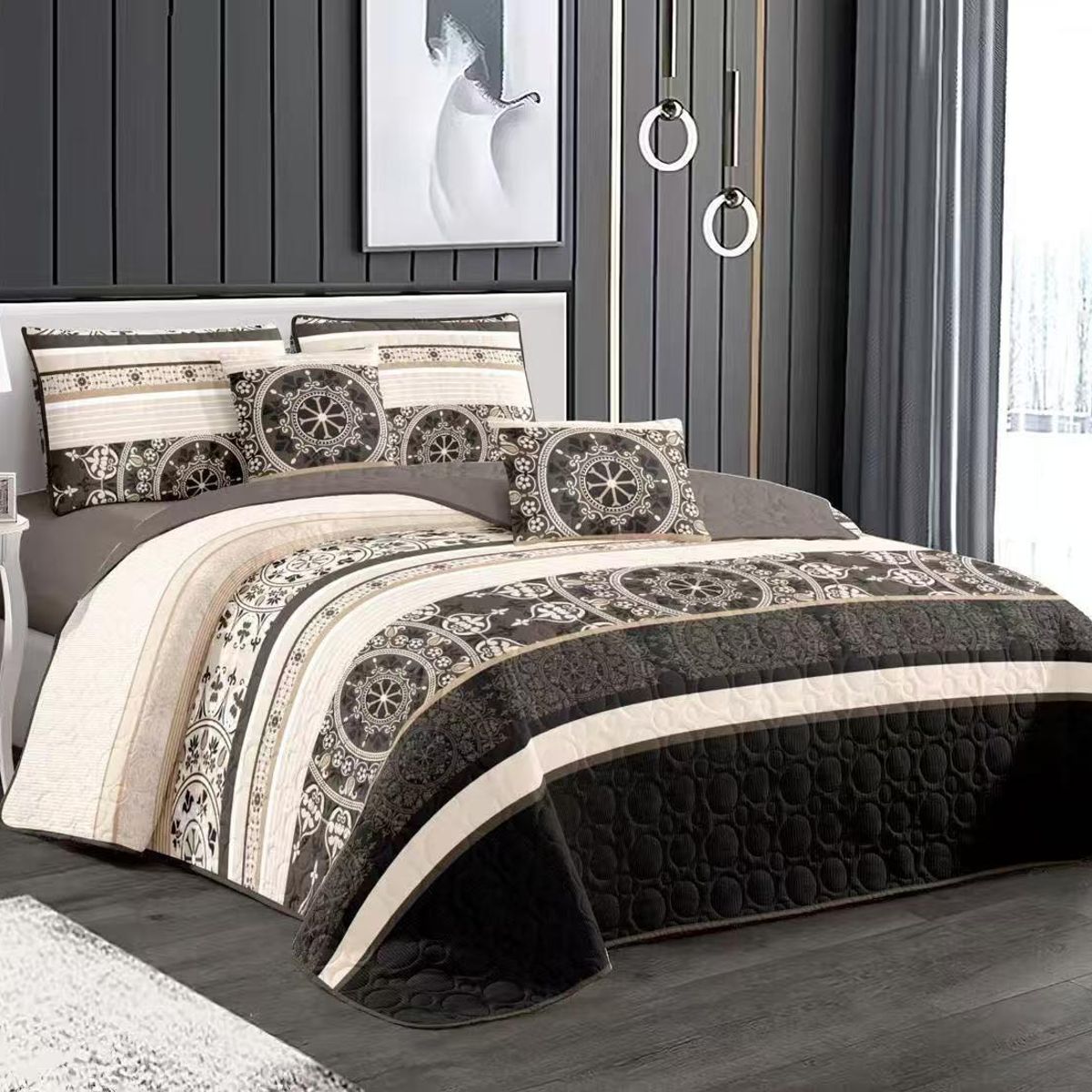 GENERICO - Quilt de Verano King plazas Beige con Diseño AM005