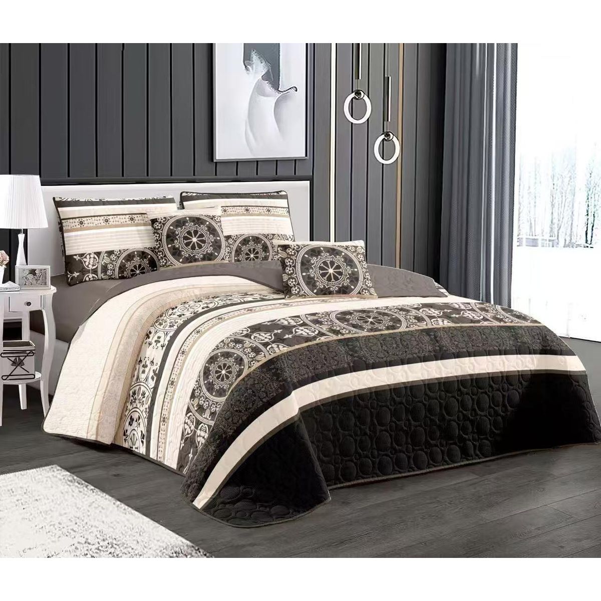 GENERICO - Quilt de Verano King plazas Beige con Diseño AM005