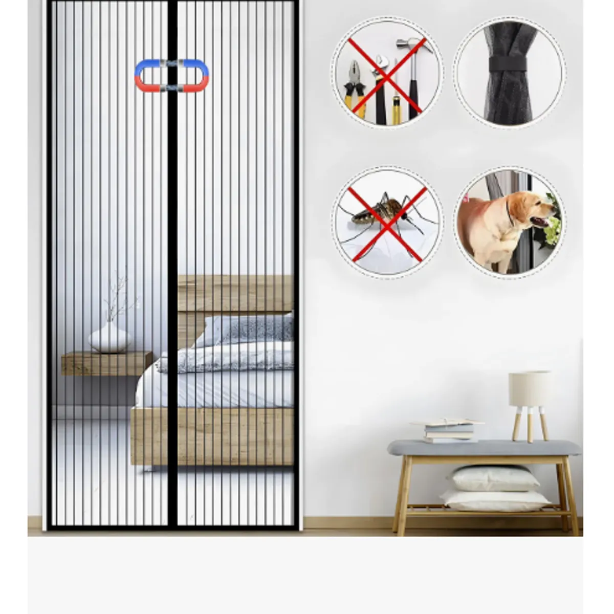 GENERICO - Cortina Para Puerta Mosquitera Magnetica 90 X 210 Cm