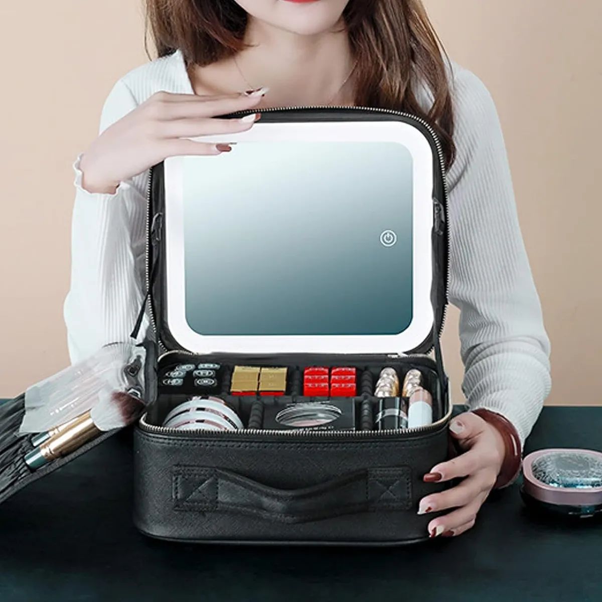 MOVI - Cosmetiquero con Espejo y Luz Led - Organizador de Maquillaje