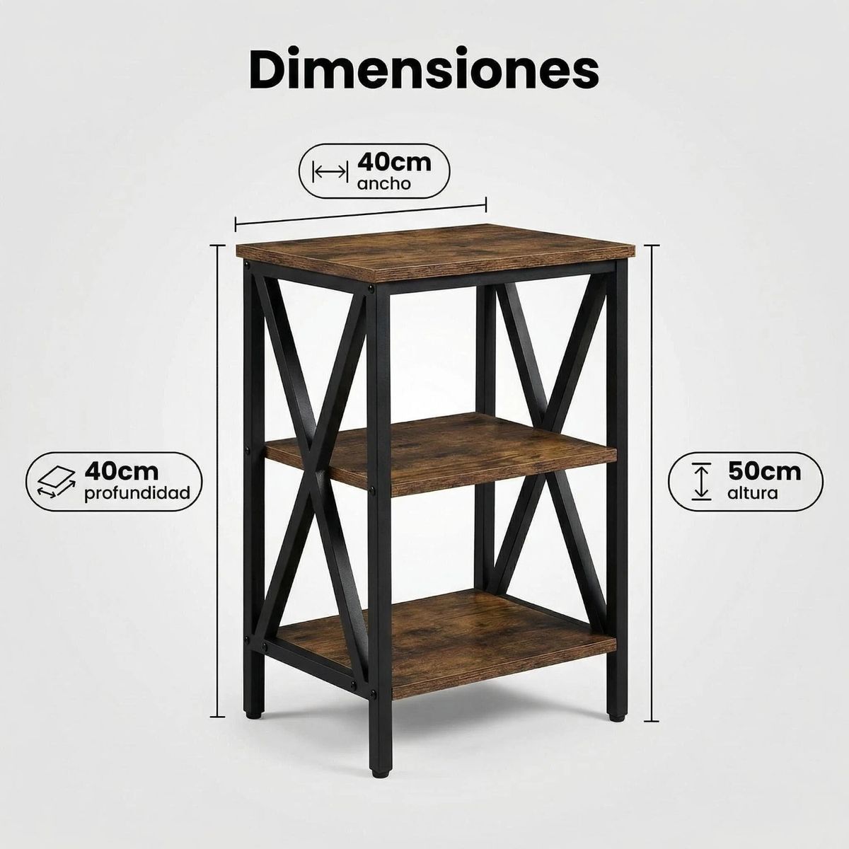 IDEEHOUSE - Pack 2 Mesa Auxiliar Velador Madera 40x40x50cm