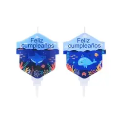 GENERICO - Vela feliz cumpleaños animales marinos diseño aleatorio 8x11cm