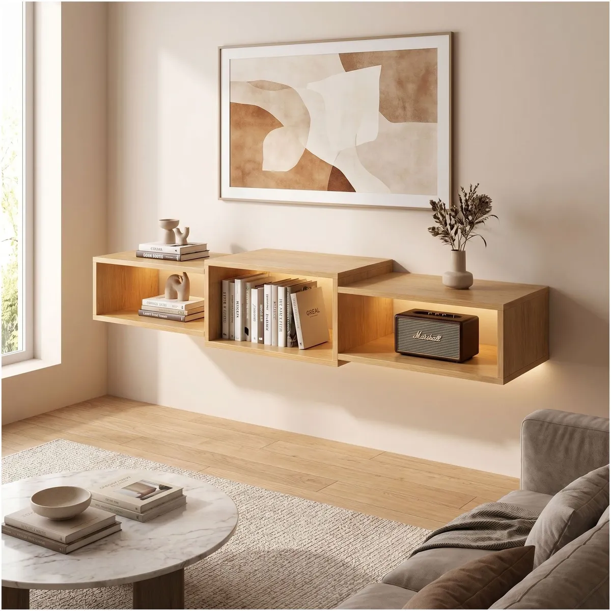 HOMER DESIGN - Rack Tv Flotante 120x28x15cm Con Luz Variable Pasacables