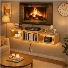 HOMER DESIGN - Rack Tv Flotante 120x28x15cm Con Luz Variable Pasacables