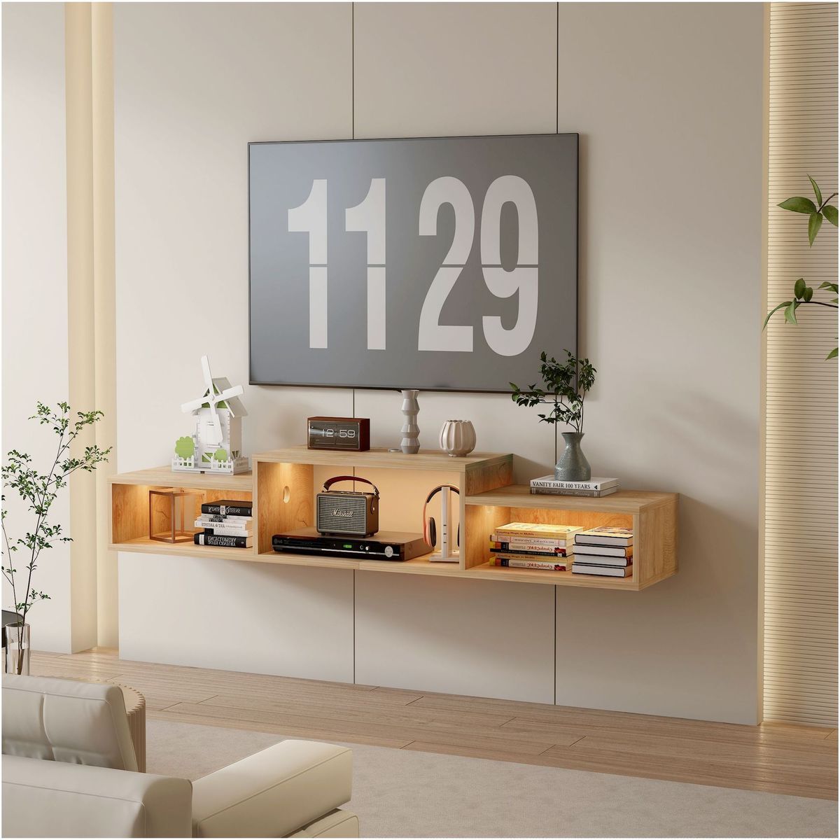 HOMER DESIGN - Rack Tv flotante 150x28x16cm Con Luz Variable y enchufe