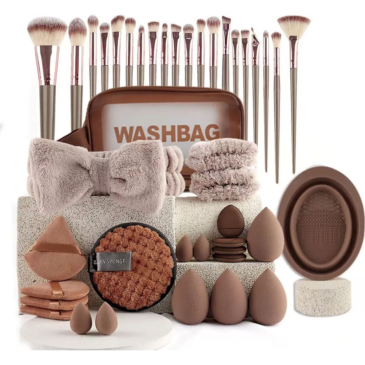 GENERICO - Set 42 Brochas Maquillaje Base Profesional Kit Con Esponja Marrón BELUG