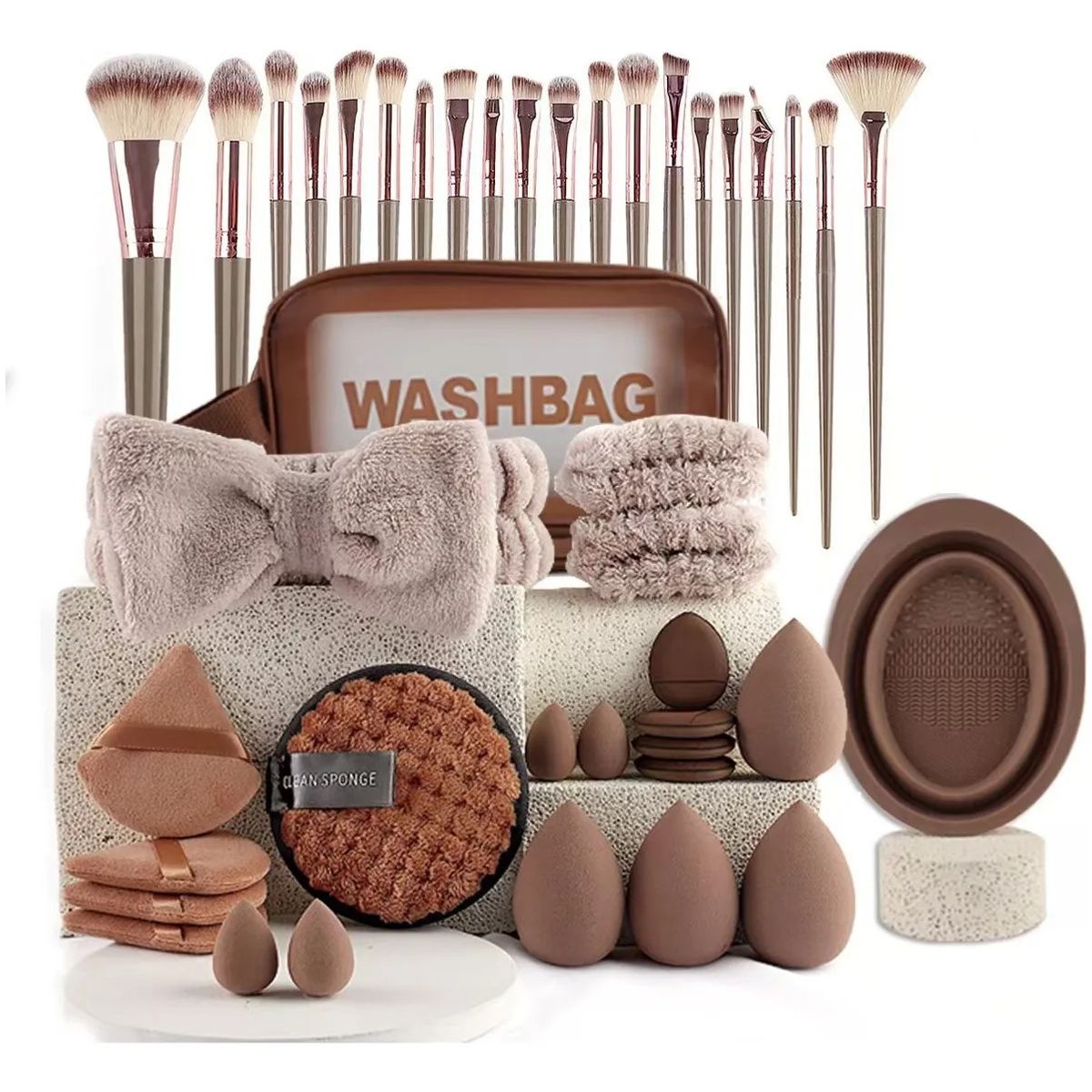 GENERICO - Set 42 Brochas Maquillaje Base Profesional Kit Con Esponja Marrón BELUG