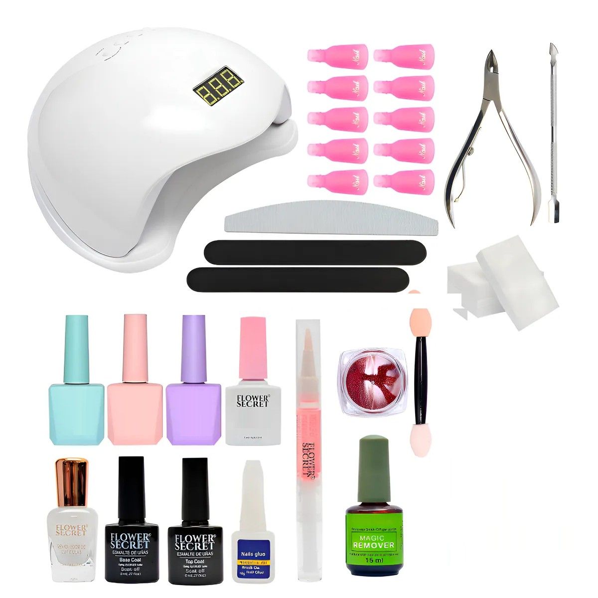 GENERICO - Kit De Esmaltes Permanentes Completo + Lampara 48 Watts Tonos Pasteles Surtidos BELUG