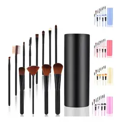 GENERICO - Set 12 Brochas Maquillaje Profesional Cepillos Color Negro BELUG