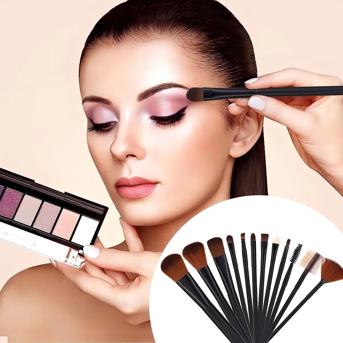 GENERICO - Set 12 Brochas Maquillaje Profesional Cepillos Color Negro BELUG