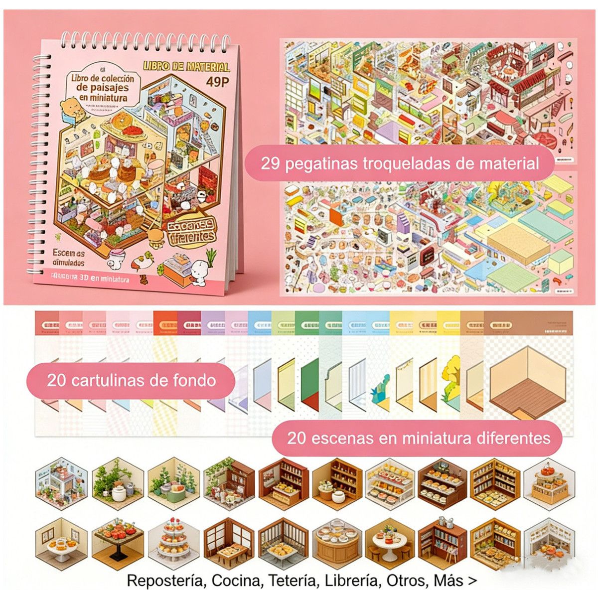 KUANGYE - Libro Pegatinas Escenas Miniatura Stickers 3d Dibujo 49p