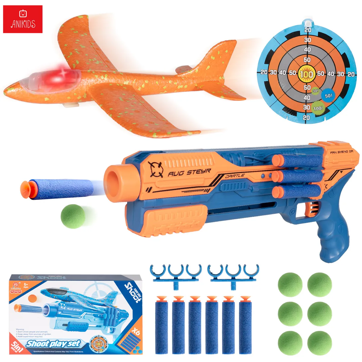ANIKIDS - Set Pistola Juguete Niños Lanza Avión Planeador Con Blanco