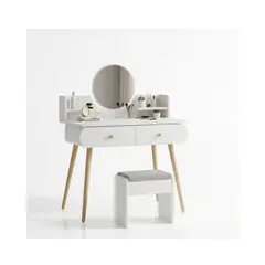 GENERICO - Tocador De Madera 2 Cajones Espejo Led Touch y Banco