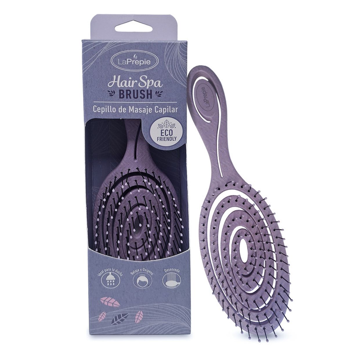 LOOKWELL - Cepillo De Pelo Desenredante Y Masaje Capilar Ecologico Violeta