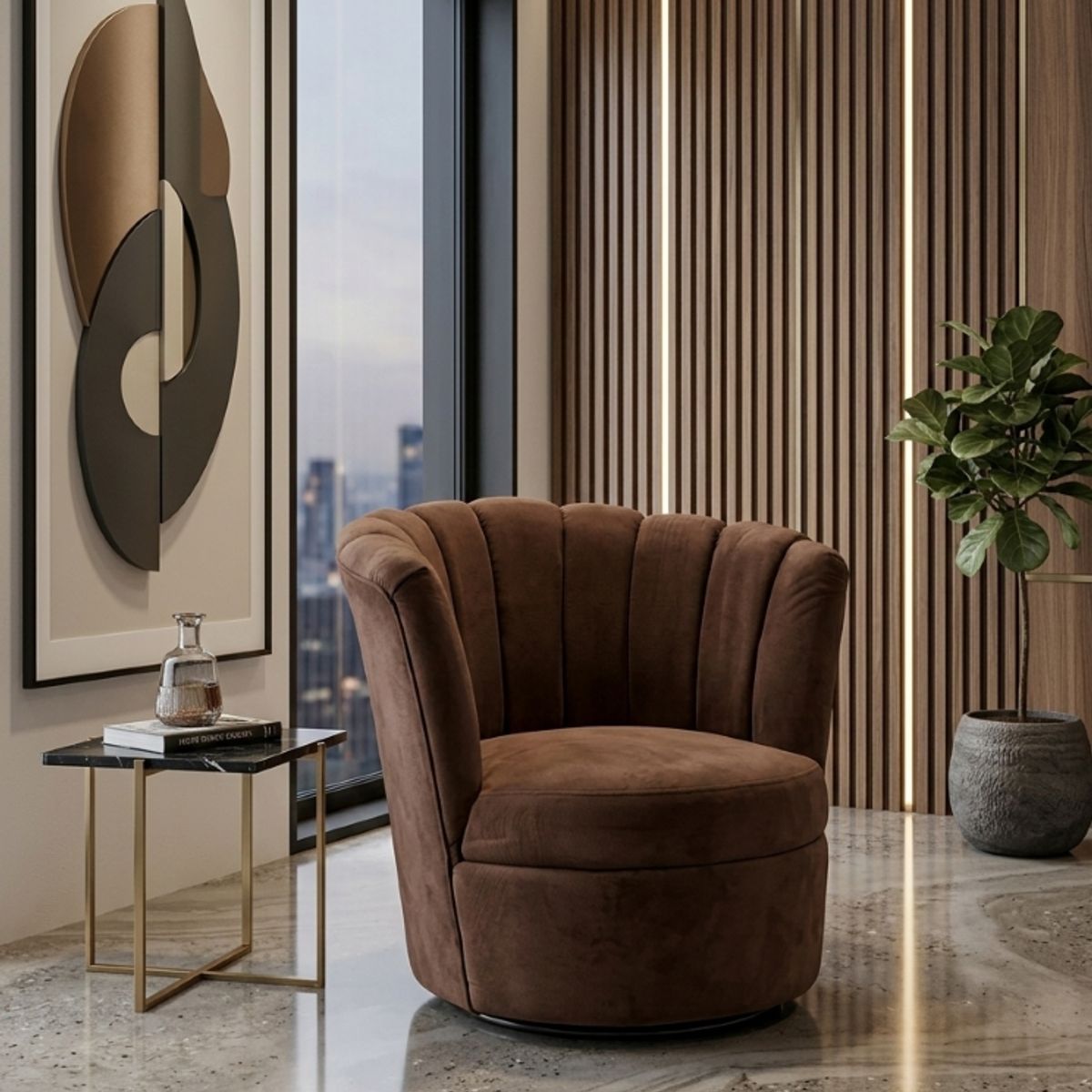 MUEBLES NEW - SITIAL FLOR GIRATORIO CHOCOLATE FELPA.