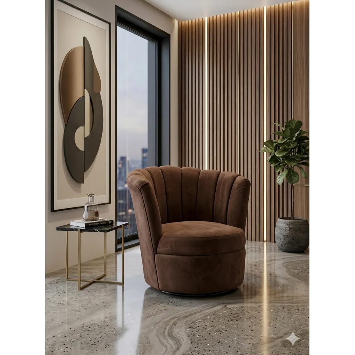 MUEBLES NEW - SITIAL FLOR GIRATORIO CHOCOLATE FELPA.