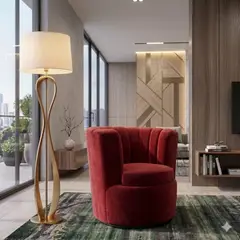 MUEBLES NEW - SITIAL FLOR GIRATORIO ROJO FELPA.