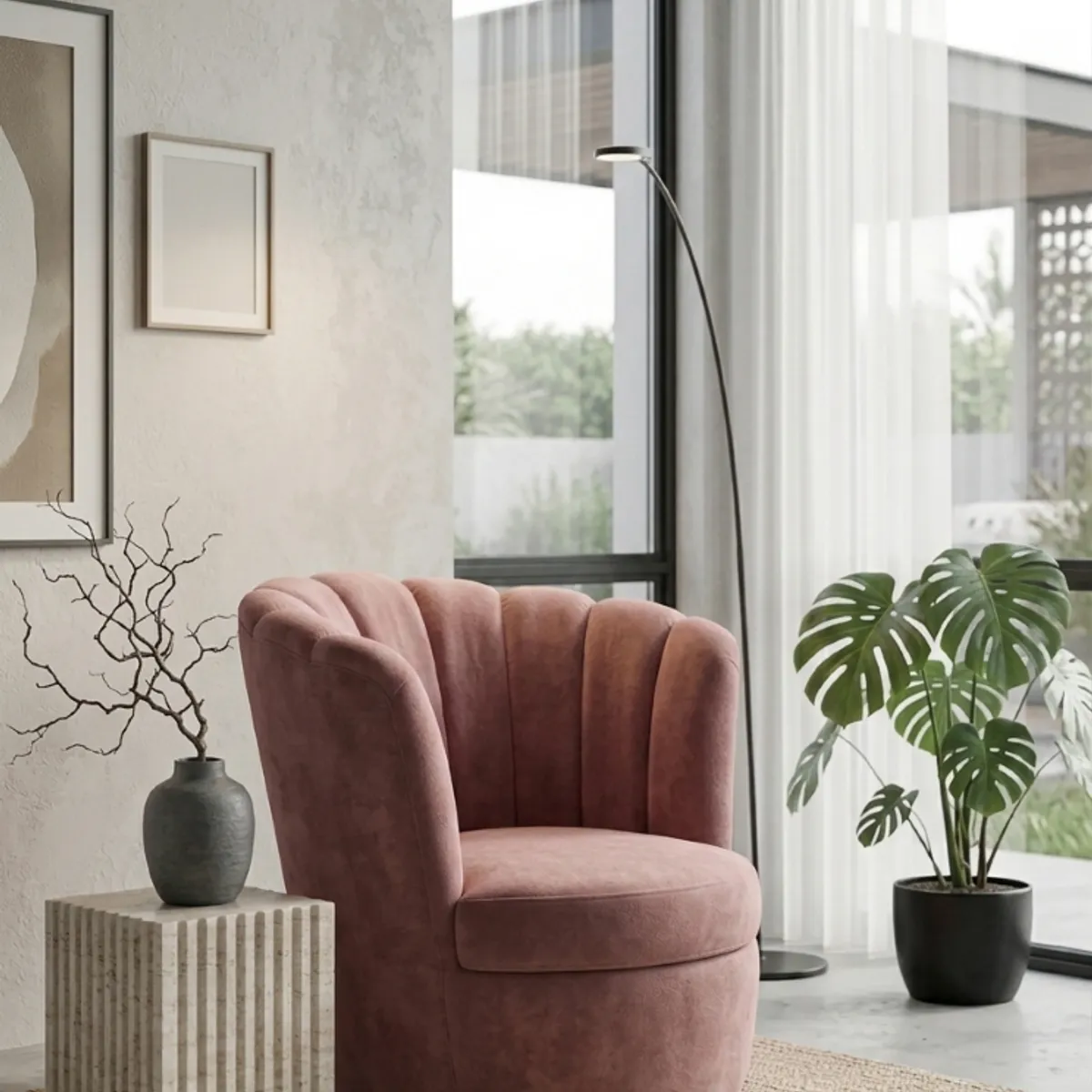 MUEBLES NEW - SITIAL FLOR GIRATORIO PALO ROSA FELPA.
