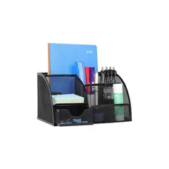 GENERICO - Porta Lápiz Canasta Organizador De Escritorio Malla Lápices negro