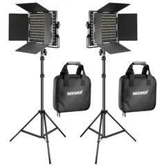 NEEWER - 2 Pack BiColor 660 LED Video Luz y Soporte Kit: 3200-5600K CRI 96+ Dimmable Con 2x Trípode 2x Bolsa