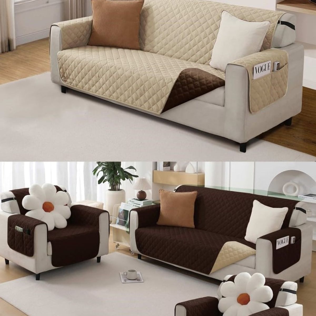 GENERICO - SET CUBRE SILLON DE TRES PIEZAS REVERSIBLE IMPERMEABLE CON BOLSAS