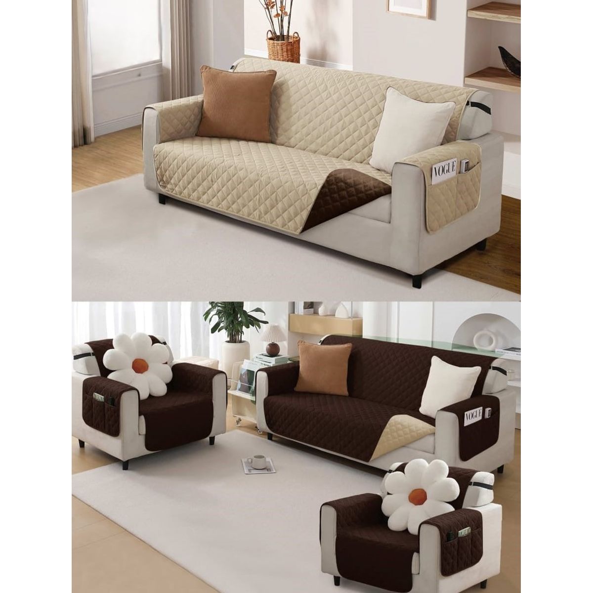 GENERICO - SET CUBRE SILLON DE TRES PIEZAS REVERSIBLE IMPERMEABLE CON BOLSAS