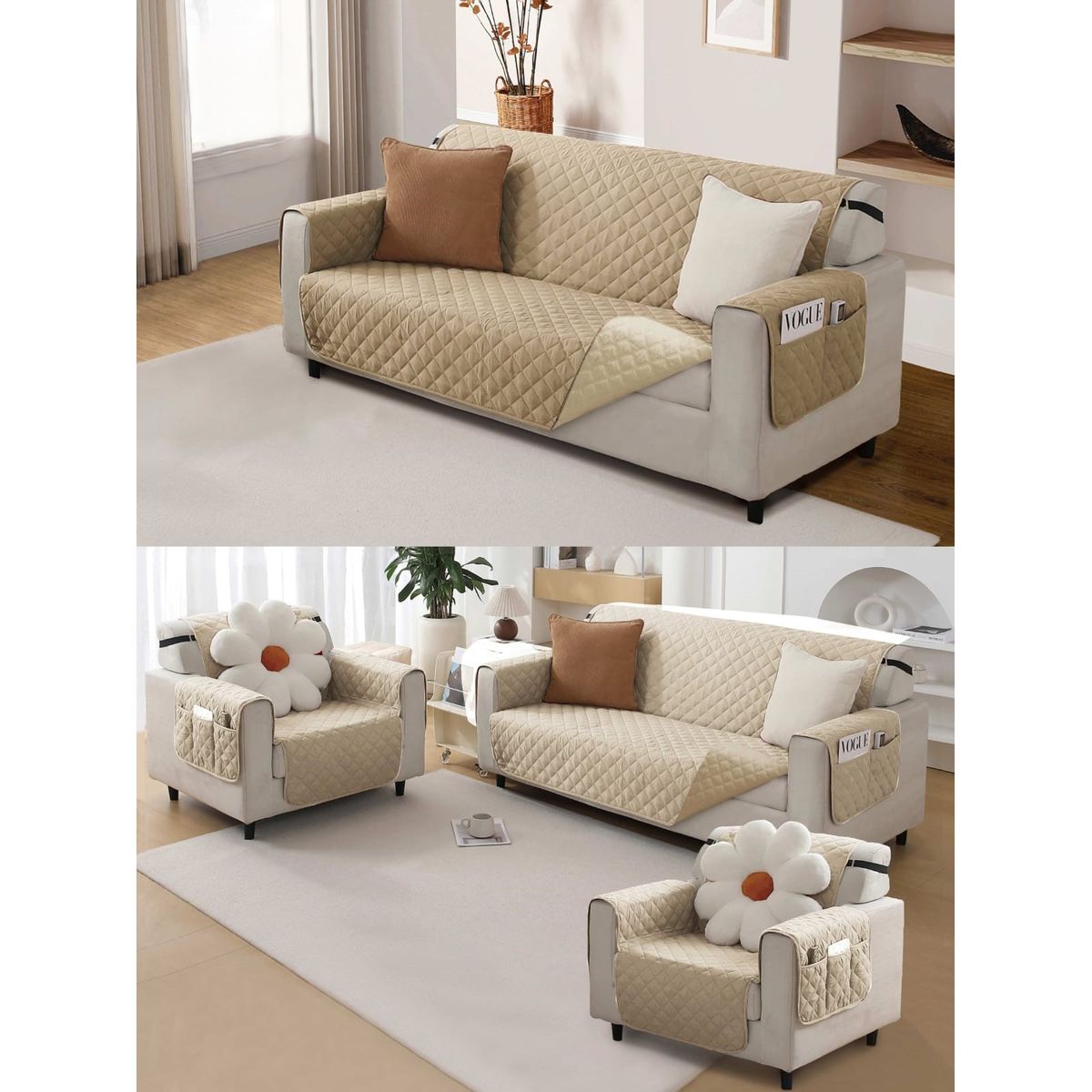 GENERICO - SET CUBRE SILLON DE TRES PIEZAS REVERSIBLE IMPERMEABLE CON BOLSAS