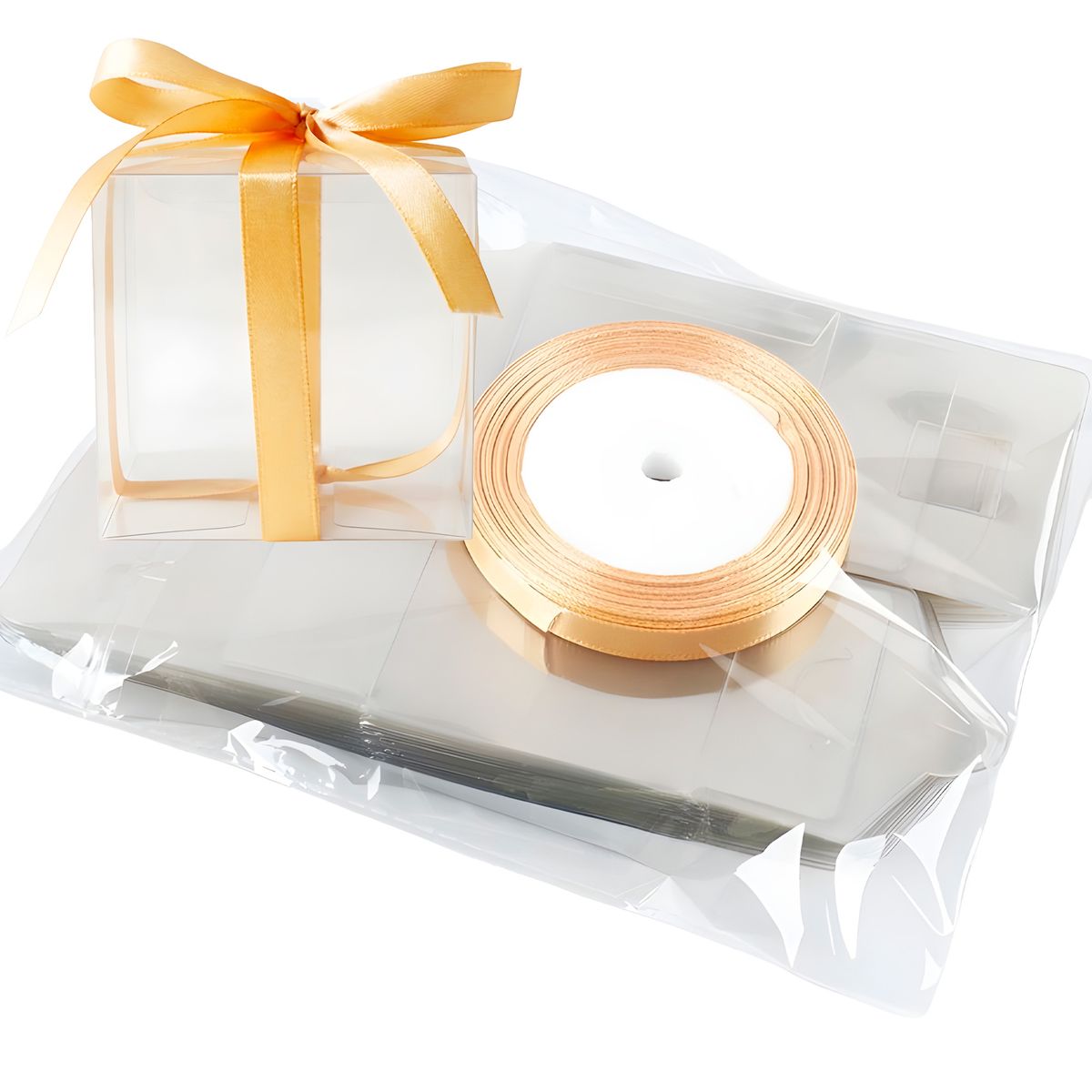 GENERICO - Cajas Regalo Plastico 50u + Lazo Cinta Souvenirs Dulces 7cm