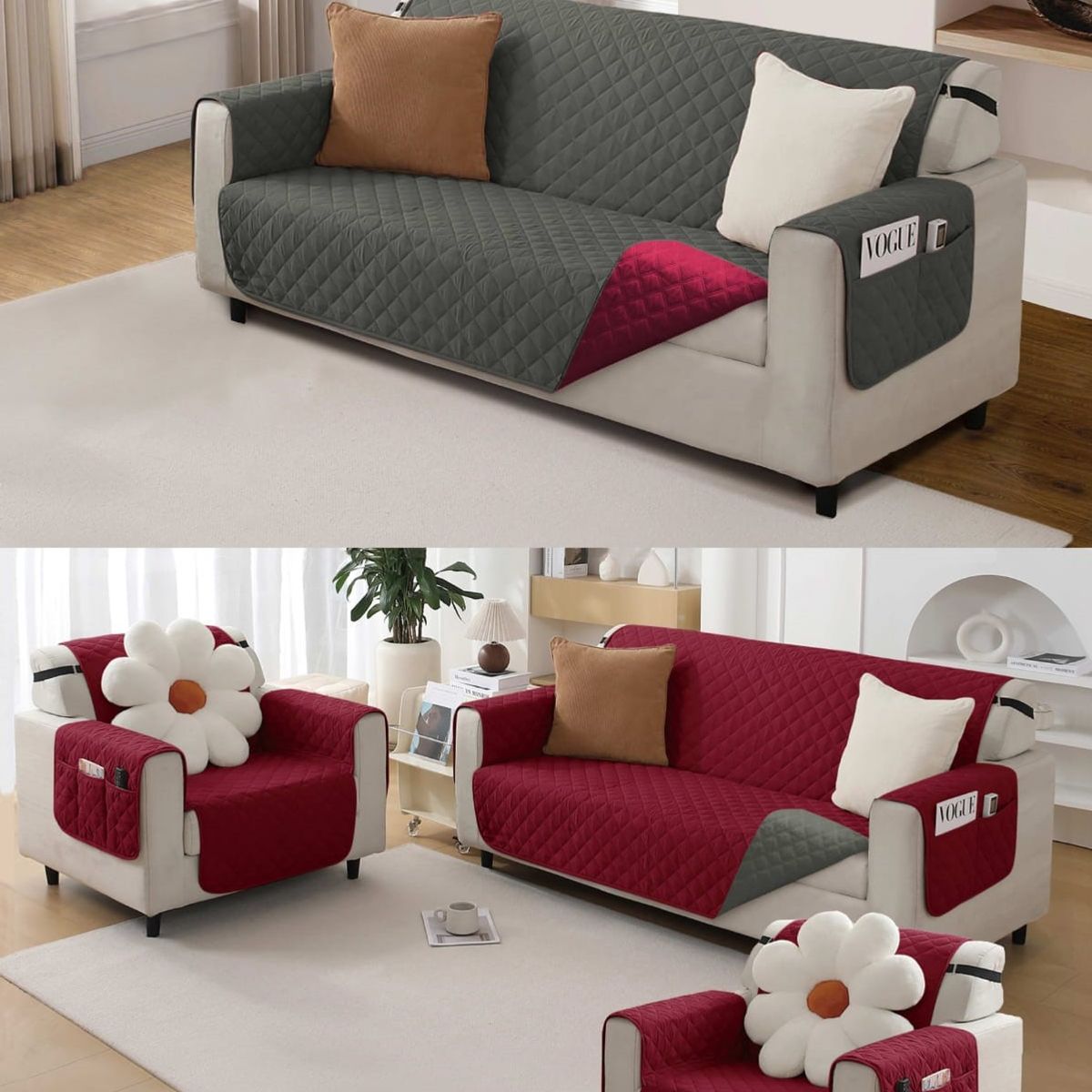 GENERICO - SET CUBRE SILLON DE TRES PIEZAS REVERSIBLE IMPERMEABLE CON BOLSAS