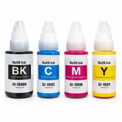 GENERICO - Pack 4 Tintas Gi-190 Para Impresora Canon G2110 3110 4110 4 Colores