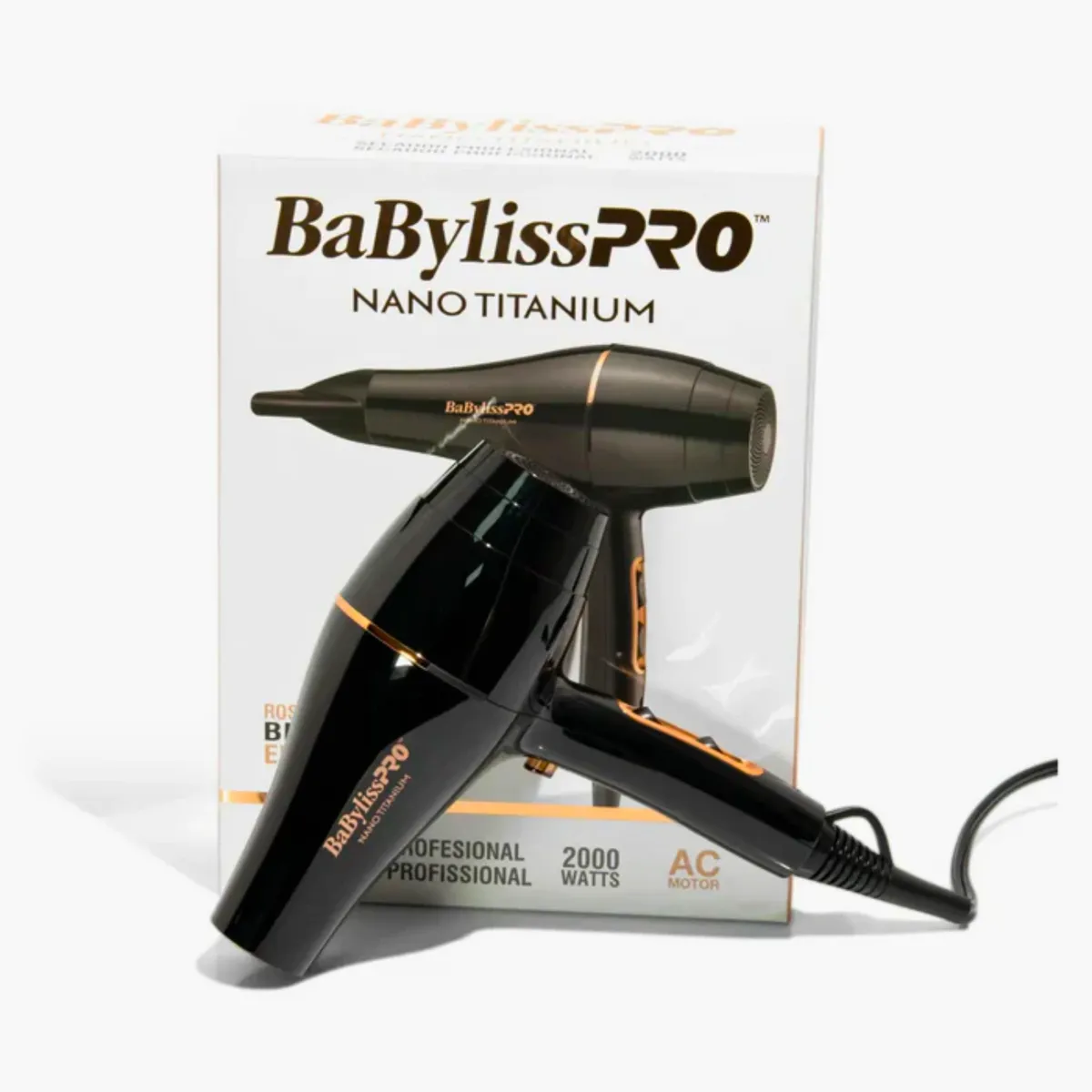 BABYLISS PRO - Secador de pelo BaBylissPRO Nano Titanium Gold Black 2000w