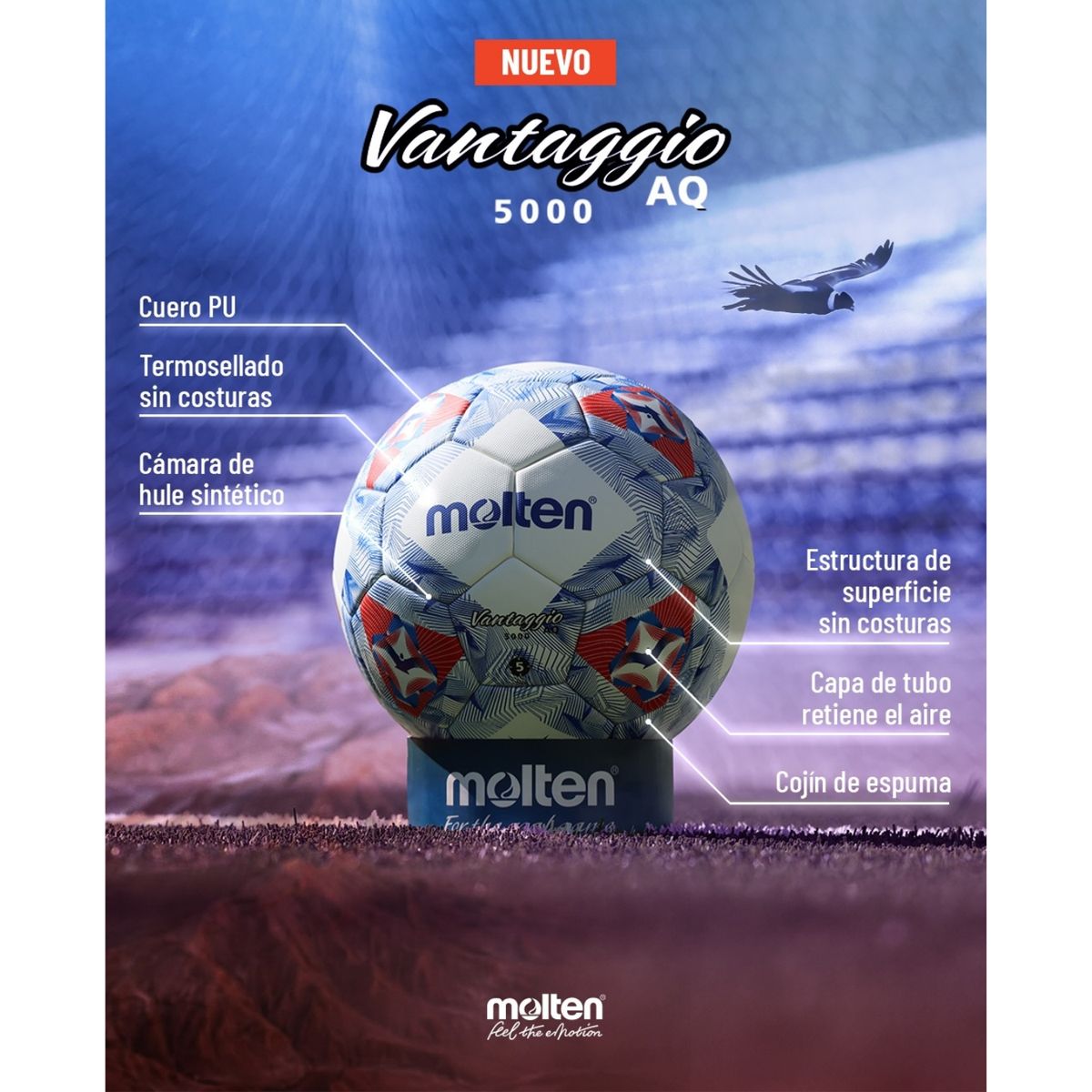 MOLTEN - Balon Futbol Pelota Molten N5 Vantaggio 5000 Fifa Pro Anfp 2026