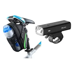 ROCKBROS - Pack Luz Linterna Bolso Porta Botella Bicicleta Negro